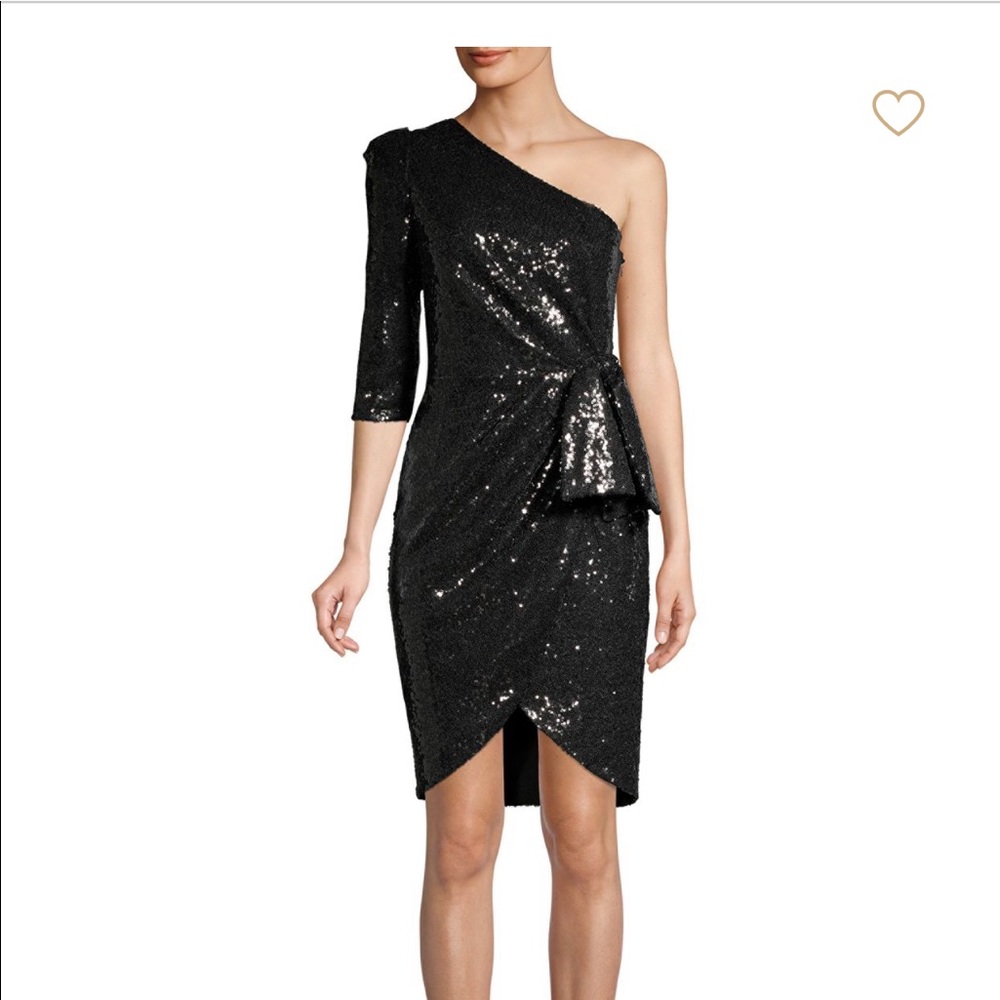 Black Halo Sequin One Shoulder Dress